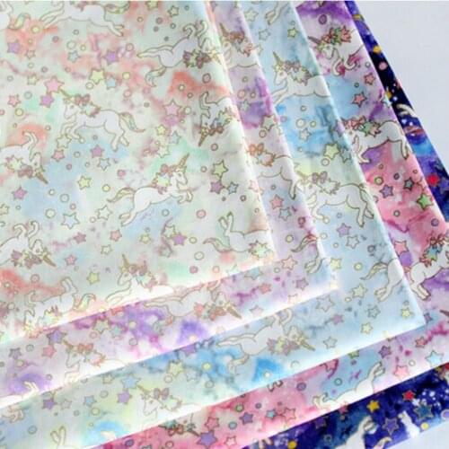 50*135cm Pure Cotton Hot Stamping Unicorn Printing Smudge Fabric Cute Girl Clothing Bag DIY Hand-made Cotton Cloth