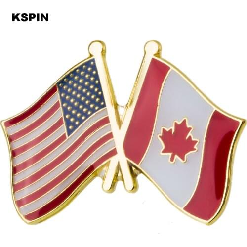 U.S.A Canada Friendship Flag Metal Pin Badges for Clothes in Badges Button on Brooch Plating Brooches for Jewelry XY0299