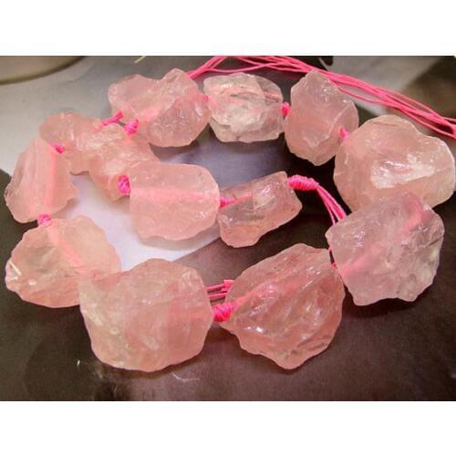 Unique Pearls jewellery Store Charming Nugget Random Natural Rose Quartz Clear Crystal Knotted Gemstone Beads 15'' LC3-210