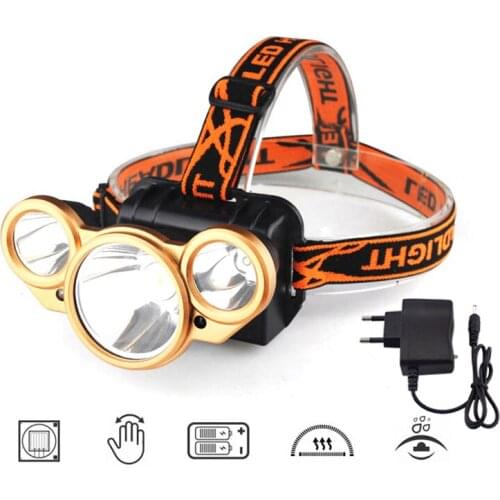 High Powerful Sensor Headlamp 3 led Flashlight lampe frontale Rechargeable Battery Head Torch light Hiking Fishing Headlight