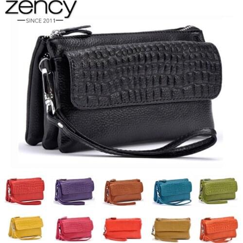 Zency 100% Genuine Leather Women Standard Wallet Practical Mobile Phone Bags Ladies Clutch Bag Long Purse Credit Card Holders