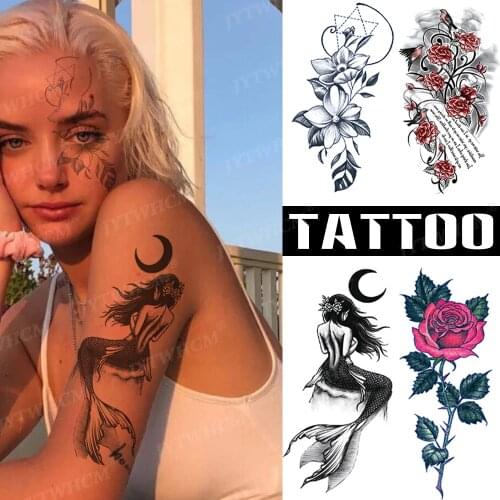 Temporary Waterproof Tattoo Stickers Sexy Tatoo Female Mermaid Tatto Rose Flower Women Flash Art Fake Tatto Eyes Skull Tatto Men