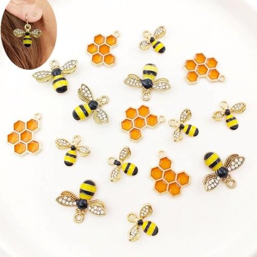 15pcs Bee Earrings Pendants Mixed Enamel Honeycomb Charms Bracelet Accessories For DIY Necklace Earring Jewelry Making Findings