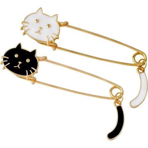 2 Pcs Lovely Cat Brooch Safety Pin Cute Animal Shape Corsages Scarf Clips Lapel Pins Fashion Jewelry for Women Girls