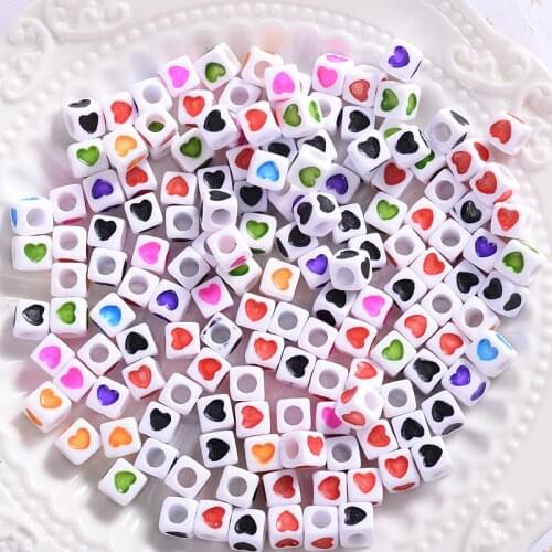 7mm Acrylic Beads Multicolor Square Love Heart Loose Beads for Handmade Making Jewelry Diy Bracelet Necklace Crafts Accessories