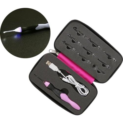 9 in 1 USB Light Up Crochet Hooks Knitting Needles LED Sewing Tools Set Kit Weave Tool Kit Sewing Accessories New