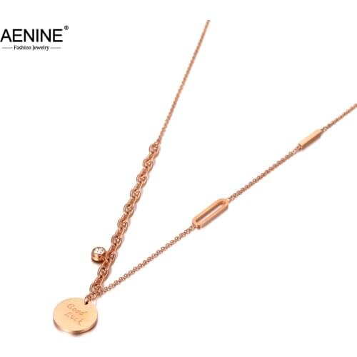 AENINE Trendy Goth Stainless Steel CZ Crystal Good Luck Pendant Necklaces Bohemia Chain Link Choker Necklace For Women AN20061