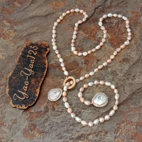 41'' natural Mixed Color Baroque freshwater pearl long Necklace sweater chain necklace Coin Pearl Pendant