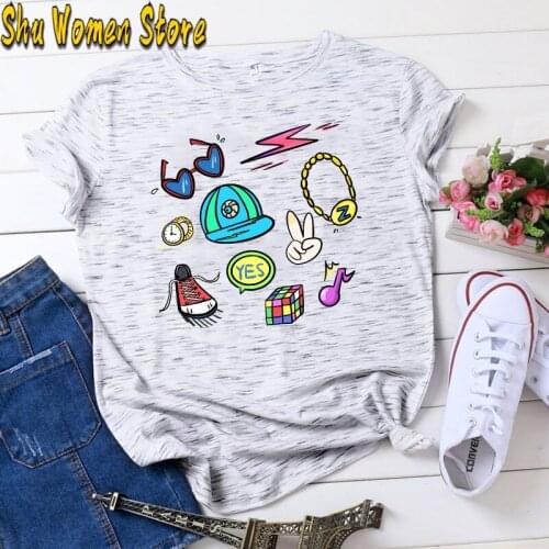 Women T-shirt Round Collar Summer Japan Cartoon New Half Loose Sleeve Print Casual Simple T-Shirt Tee Top coat clothing