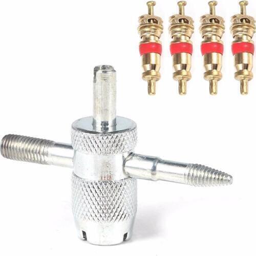 4 In 1 Tire Screwdriver Valve Stem Repair Tool For Car Truck Bicycle Tire With 4pcs Valve Cores Remover Installer 4-Way Tool