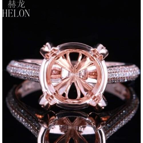 HELON Real 10K Rose Gold Natural Diamond Women Trendy Fine Jewelry Semi Mount Engagement Wedding Ring Setting Fit Round 10-11mm