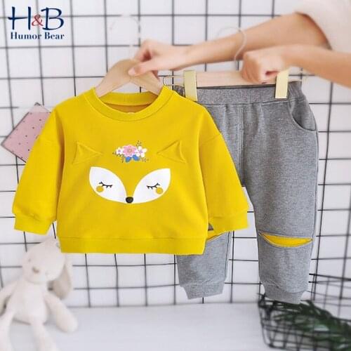 Humor Bear Girls Clothing Sets Spring Autumn Long Sleeve Round Collar Cartoon Printed T-Shirt+Long Sport Pants 2pcs Clothes