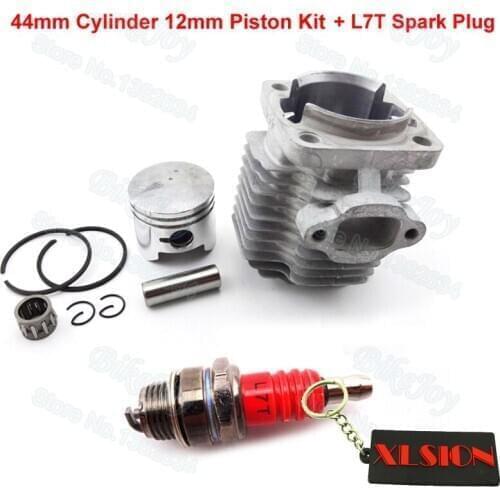 44mm Cylinder Piston Kit + L7T Spark Plug Red For 49cc 2 Stroke Mini Moto Dirt Pocket Bike ATV Quad Go Kart Minimoto Motorcycle