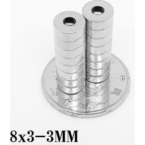 10/20/50/100/200/300/500PCS 8x3-3mm Round Countersunk Neodymium Magnet Strong 8x3 Hole 3mm N35 Disc Search Magnet 8*3-3 8x3-3