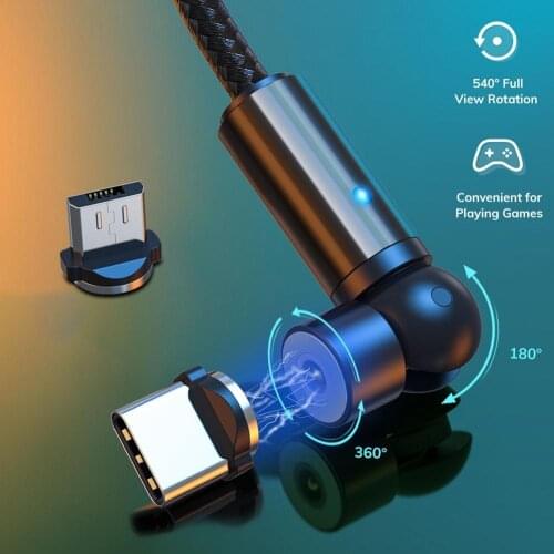 540 Degree Rotatable QC3.0 Magnetic Micro-USB Type-c Fast Charging Cable Cord