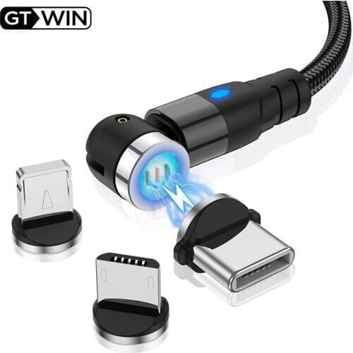 GTWIN 3A Fast Charging Magnetic USB Cable For Iphone Xiaomi Samsung Phone Magnet Charger 540 Degree Micro USB Type C Cable 2M