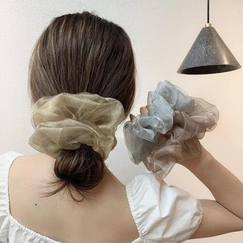 2021 1PC Fashion Bright Mesh Hair Ring Oversized Hair Scrunchies Elastic Hair Band Solid Color Hair Accessories For women