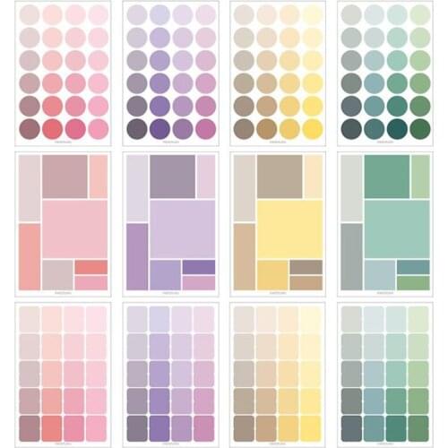 Multi-Standard Round Square Multi-Function Color Label Sticker Stationery Scrapbook DIY Album Diary Decoration 4 Pieces