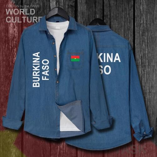 Burkina Faso BFA Burkinabe Men fashion clothes Spring Autumn Cotton Turn-down Collar Jeans Shirt Long Sleeve Cowboy Coat Flags