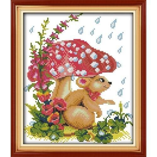 Mushrooms and a male mouse Cross Stitch Kits Printed Canvas DMC Counted printed Cross-stitch set Embroidery Needlework Kit DIY