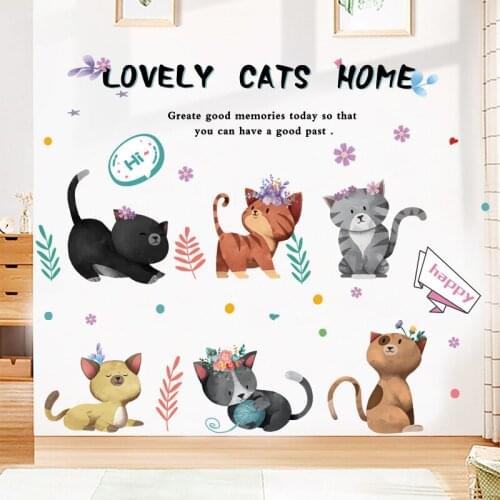 Cartoon Cat Stickers for Home Childrens Room Hallway Corridor Kids Bedroom Decoration Colorful Waterproof PVC Wall Stickers