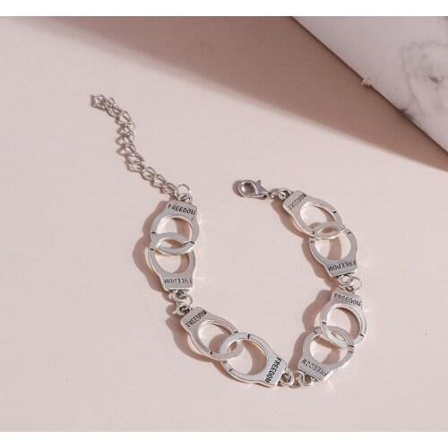 Handcuffs Bracelets For Women Men Carved FREEDOM Letter Couples Lock Bangles Fashion Jewelry Lover Valentines Day Gifts Pulseira