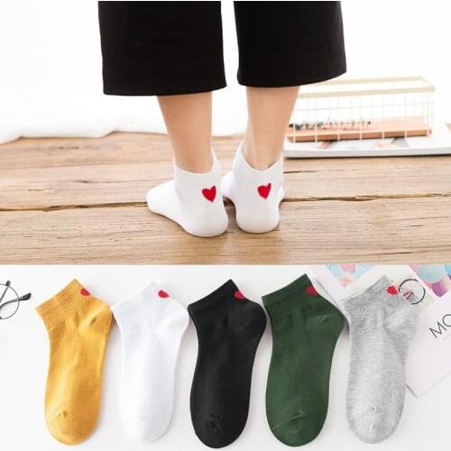 5 Pairs Womens Short Socks Spring Summer Cute Cartoon Low Tube Socks Lady Fruit Girls Smile Face Cotton Heel Love Fresh Hosiery