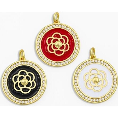 OCESRIO DIY CZ Small Round Flower Pandent Suopply For Handmade White Stone Pendant Jewelry Making Accessories pdta126