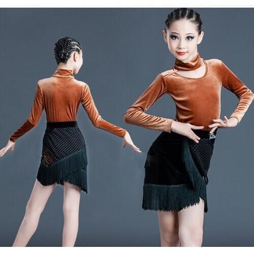 2020 Latin Dance Practice Clothes For Girls Latin Dance Clothes Velvet Split Suit Latin Dance Skirt Performance Clothes SL4237