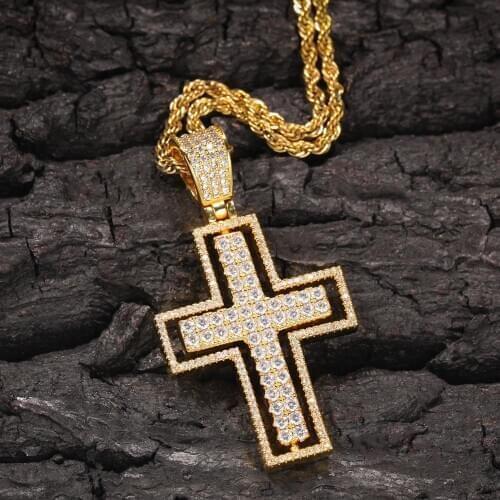Cross necklace women man Hip Hop Punk Double sided Rotatable Pendant Luxury zircon jewelry Stainless steel couple Neck chains