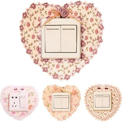 Switch Stickers Sweet Rose Flower Fabric Lace Cute Bear Wall Sticker Korean Living Room Bedroom Lamp Socket Decoration Wholesale