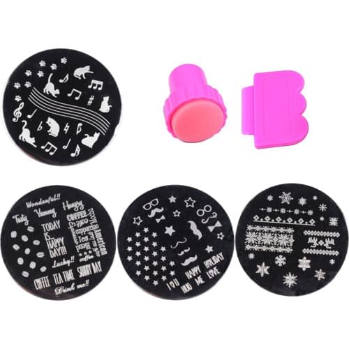 4PCS Nail Art Stamping Plate With 1Pcs Pink Stamper Template Image Plates Nail Stamp Plate Nail Art Tools