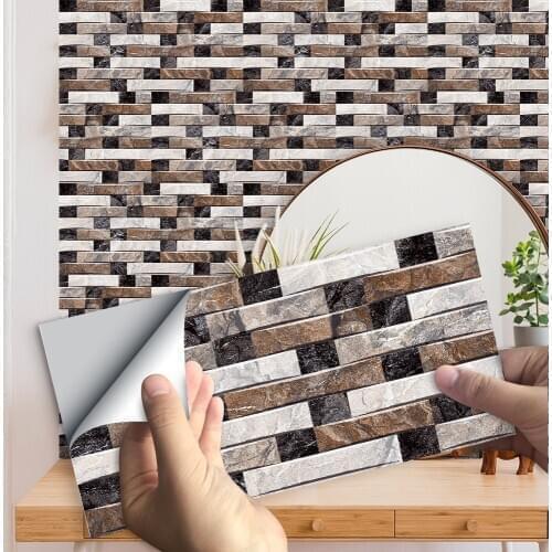 10Pcs/Set Rectangle Dark Gray Flat Marble Texture Tile Wall Sticker Kitchen Oil-Proof Bathroom Home Decor Ceramics Art Wallpaper
