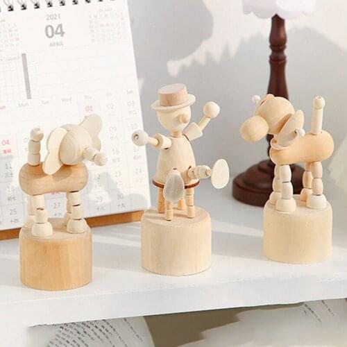Cartoon Wooden Artwork Movable Puppet Figurine Desktop Ornaments Cute Snails Dog Statue Crafts Toy Gifts Home Decoration
