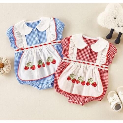 Casual Baby Girls Rompers Cartoon Strawberry Short Sleeve Jumpsuit Clothes Girls Rompers Summer Kids Baby Girl Clothes Rompers