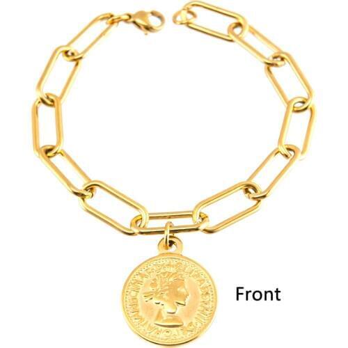 Risul Long O chain Lucky Coin charm women bracelets silver/gold color Stainless steel made pulseras mujer