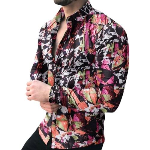 2021 New Fashion Shirts Autumn Geometric Printed Camicias Men Streetwear Blouses Casual Long sleeve Cardigan Japanese Clothing