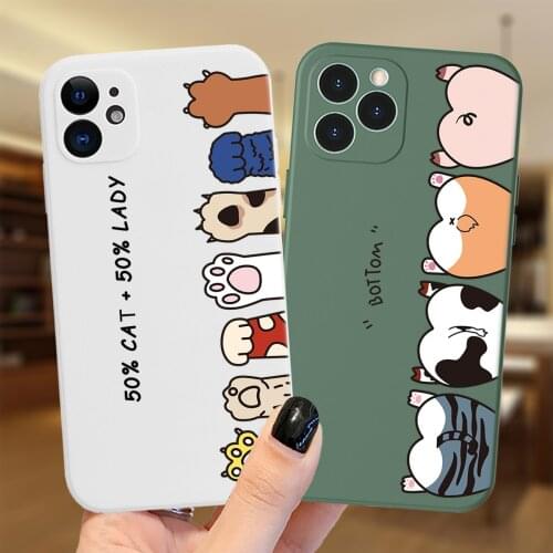 For iPhone 11 12 Pro Max 7 8 Plus X XR XS Max SE2 12 Mini Cover Fashion Luxury Cute Cat Paw Bottom Lovely Pattern Silicone Case