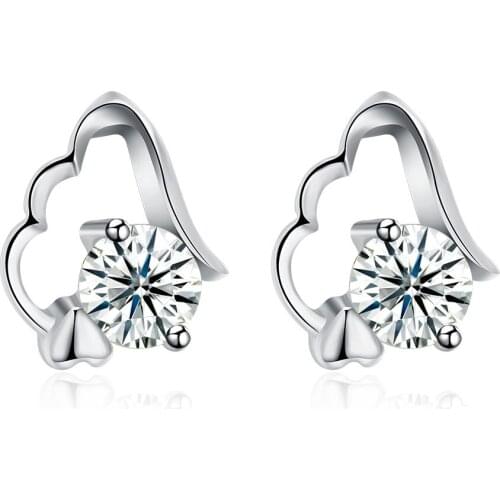 SILVERHOO Sterling Silver 925 Jewelry Creative Double Heart Earrings For Women Round Cubic Zirconia Stud Earring To Girlfriend