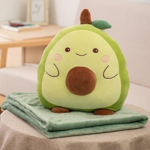 Cute Cartoon Stuffed Animals Avocado Lion Unicorn Bear Cow Frog with Blanket Plush Toy Girl Soft Pillow Christmas Gift for Kids