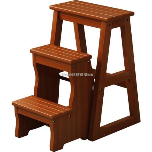 Solid Wood Folding Ladder Multifunctional Indoor Climbing Stool Simple Step Ladder Three Step Ladder Thickening Dual Purpose
