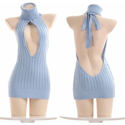Japanese Open Chest Sweater Playing Version Backless Hollow Breast Swimwear High Neck One Pieces Sexy Bathing Suits Free Size