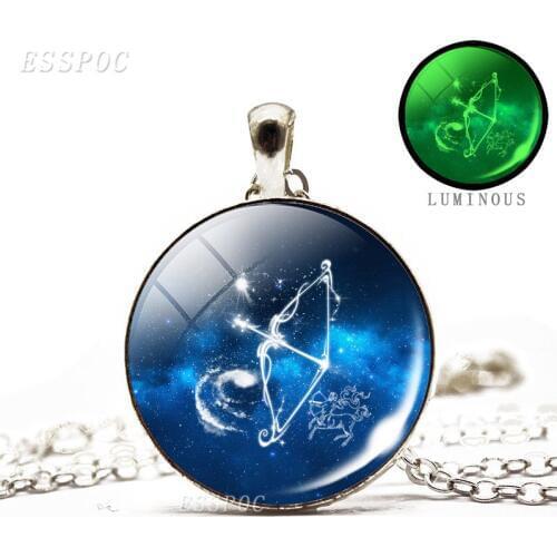 Glow in Dark Necklace 12 Horoscope Glass Cabochon Necklace Aries Leo Libra Taurus Cancer Virgo Gemini Pisces Luminous Pendant