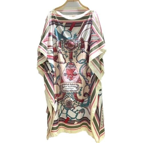 Traditional Fashion Runway Printed Length 100 cm Midi Dress Middle East Popular Beach Party Silk Kaftan Bohemian dress