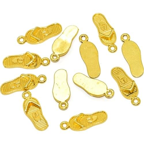 20PCS Wholesale Vintage Metal Gold Color Flip Flops Charms Pendant For DIY Handmade Jewelry Accessories Supplies