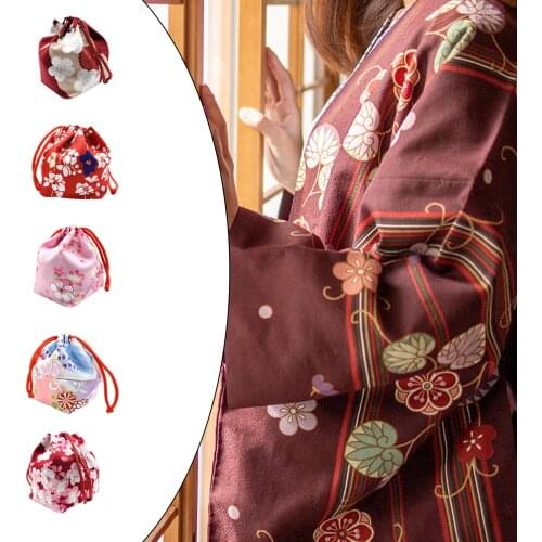 Cherry Blossom Japanese Drawstring Bag Cosmetic Coin Purse Lunch Bag Pouch