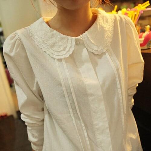 Japanese Sweet Mori Girl Lolita Kawaii Style Preppy Girl Ladies Shirt Blouse Peter pan Collar White Tops Casual Shirts Blouse