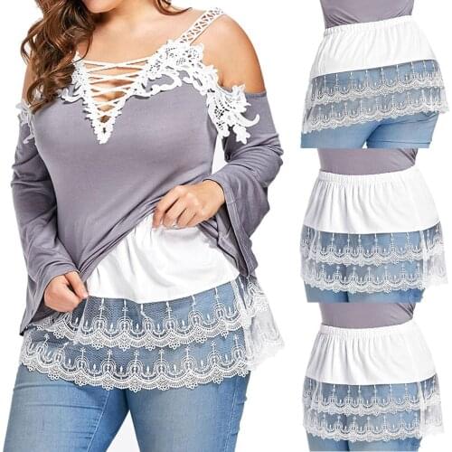 Women All-match Sweatshirt Layered Tiered Sheer Lace Trim Extender Half Slip Plus Size Short Skirt Sexy Lovely Girl Skirt