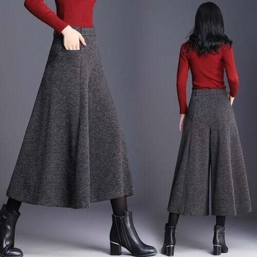 Autumn Winter Womens Trousers 2019 Fashion High Waist Wide Leg Pants Plus Size Women Culottes Skirt Trousers 3/4 Pants AA5150