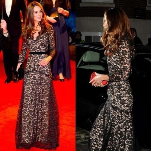 Vestidos de novia 2020 new Kate Middleton Black Lace Party Long Sleeve V-Neck Vestido Longo Celebrity Dresses